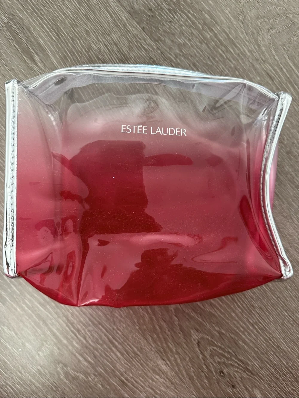 Estée Lauder Red Ombre Clear Cosmetic Pouch with Silver Trim